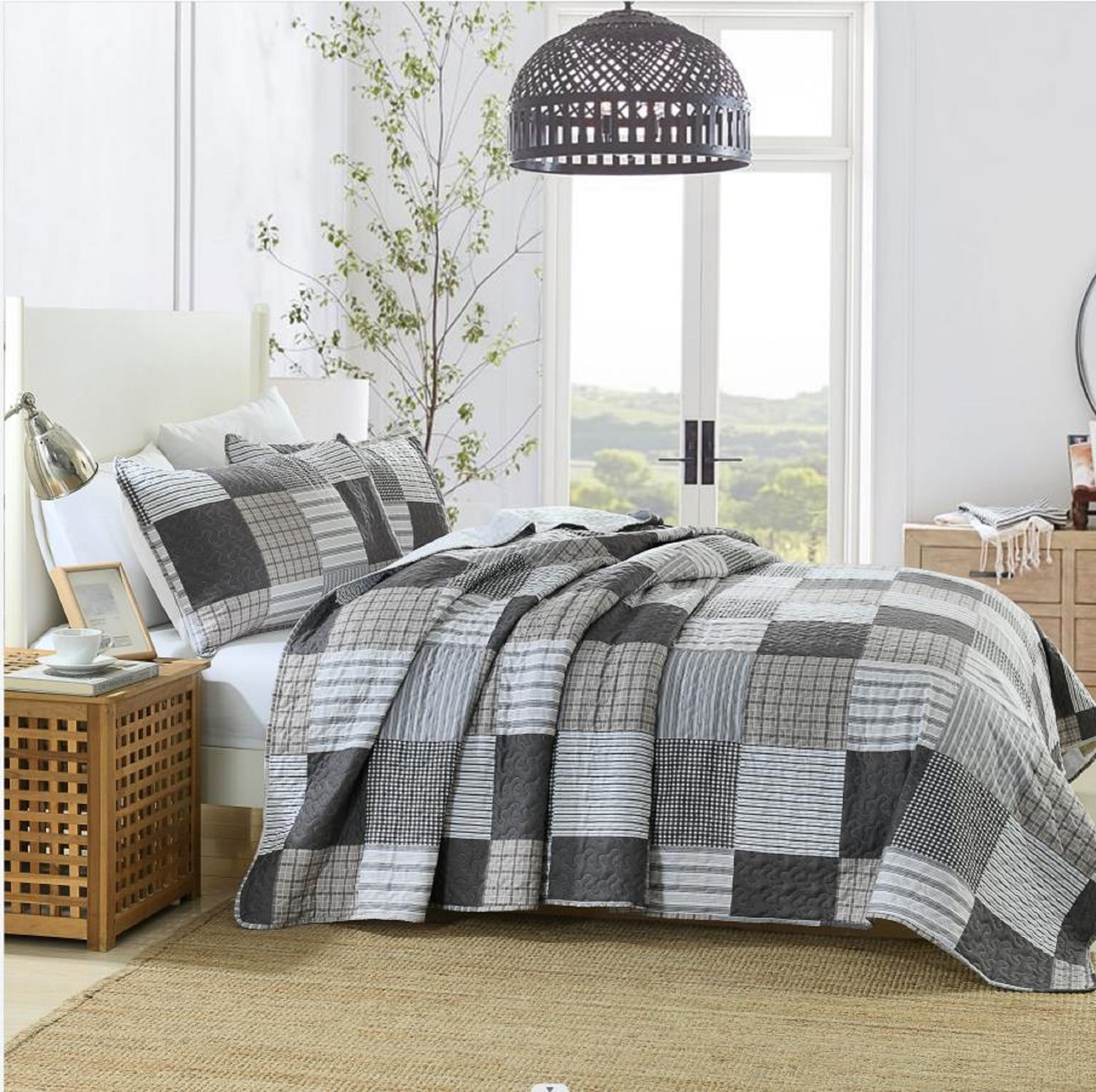 GREAGLE Gray Polyester Summer Quilt with Sham, Twin - Lightweight