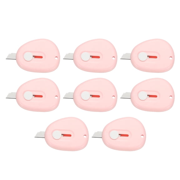 Uxcell 8 Pcs Mini Box Cutters Retractable, Small Utility Knife Portable Letter Opener Blade with Keychain, Pink
