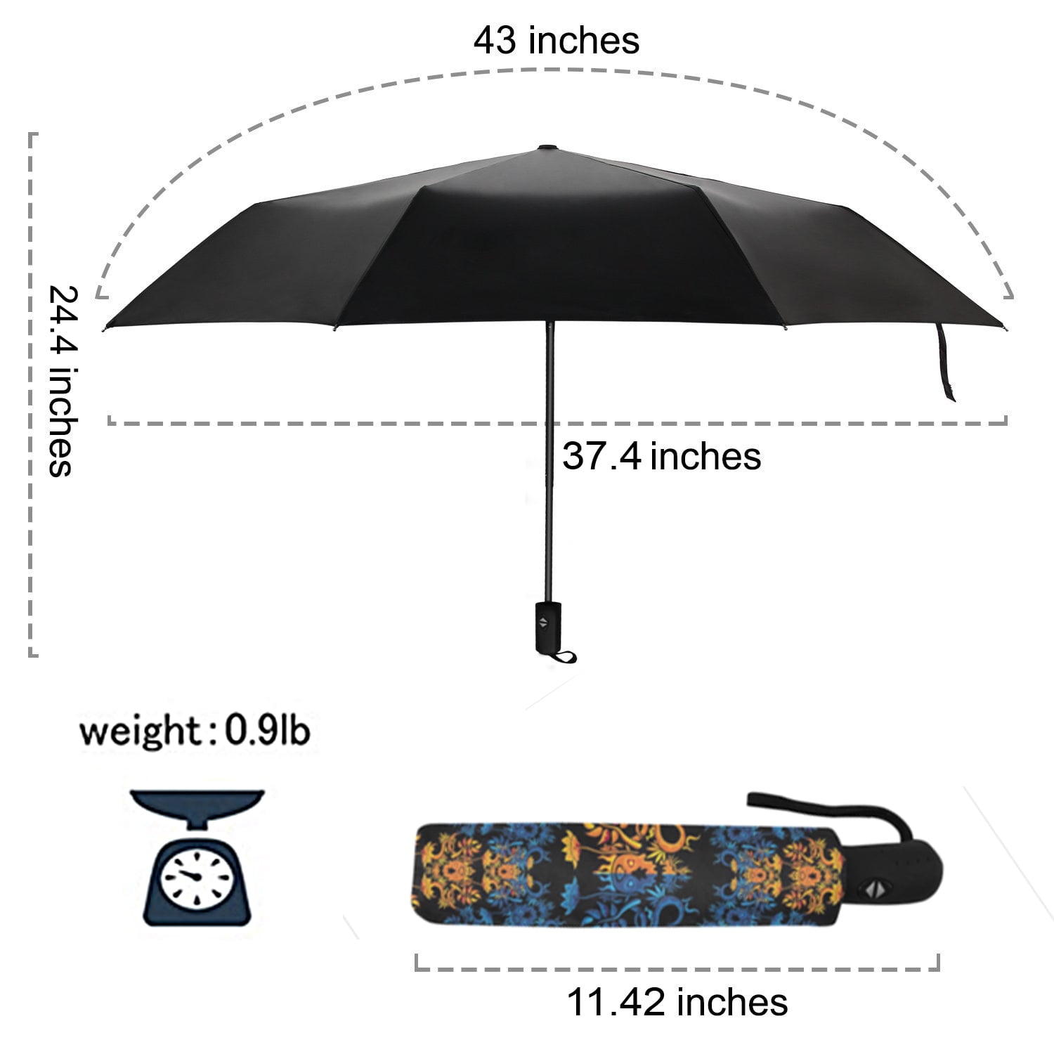 SUNENAT Classical Black and White Houndstooth Checkered Pattern Polyester Pongee Automatic Travel Umbrella, Windproof Compact Automatic Folding UV and Rain Umbrella