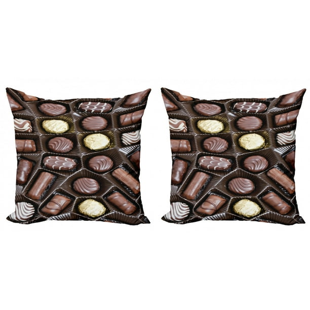 Chocolate Throw Pillow Cushion Cover Pack of 2, Closeup Image of a