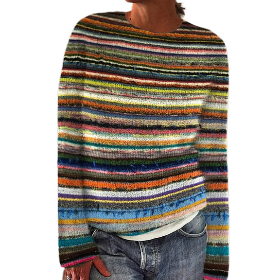 Bovemsi Sweaters for Women Cozy Women's Vintage Art Print Knit Crew Neck Pullover Sweater Fall Sweaters