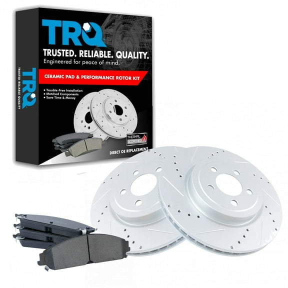 TRQ Front Performance Brake Pad & Rotor Kit Brake Pads Brake Rotors Set Ceramic Premium G-Coated Fits Select 2005-2019 Chrysler 300 2009-2019 Dodge Challenger 2006-2019 Charger 2005-2008 Magnum
