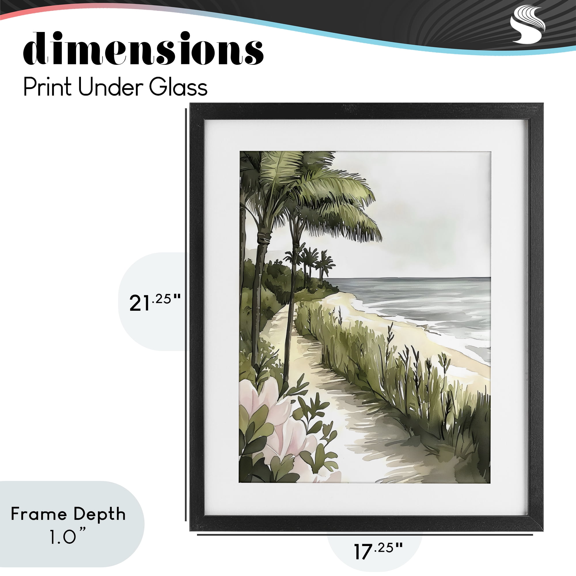 Stupell Industries Coastal Calm Palm Tree Pathway Black Framed Print Under Glass, design by Riley B