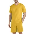 thumbnail image 3 of Jinhomg Big and Tall Short Sets for Men Casual Comfy Short Sleeve Crew Neck T-Shirts with Shorts 2 Piece Lightweight Breathable Mesh Sportswear Yellow XXXXL, 3 of 7