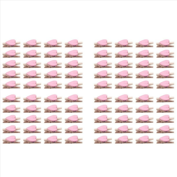 Mini Amor en Forma de CorazóN Clips de Madera Mensaje Soporte de Foto ÁLbum Tarjeta Clavijas de Papel DecoracióN Fotografía - Rosa 80 Piezas