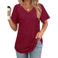 thumbnail image 2 of Fantaslook Eyelet Womens Tops Short Sleeve Dressey Casual Blouses V Neck Work Shirts Summer Basic Tees, 2 of 9