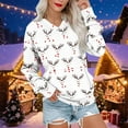 thumbnail image 2 of Christmas Top for Women Reindeer Graphic Print Long Sleeve V Neck Pullover Sweatshirt with Pocket White XL, 2 of 6