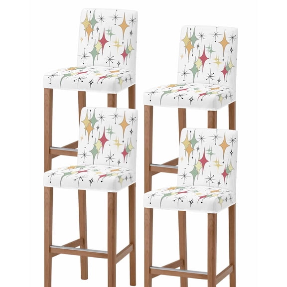 Multicolor Diamond Bar Stool Covers Set of 4, Modern Geometric Middle Century Stretch Washable Bar Chair Covers with Backs, Removable Pub Counter Height Chair Cover for Kitchen Dining Room Cafe
