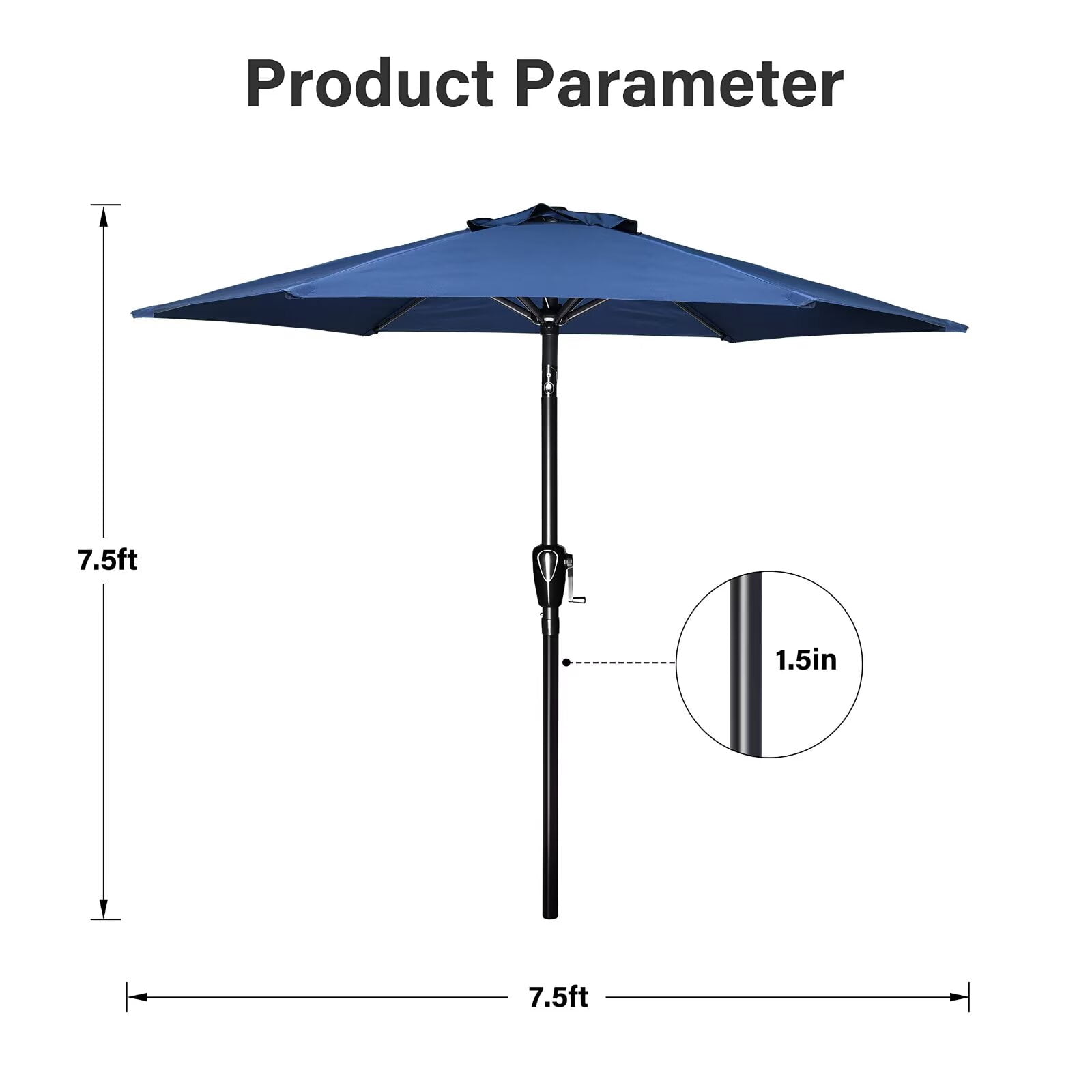 Simple Deluxe 7.5ft Patio Umbrella Outdoor Table Market Yard Umbrella with Push Button Tilt and Crank Lift, 6 Heavy-Duty Ribs for Patio, Garden and Deck Use, Blue, 2-Pack