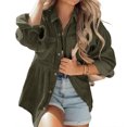 thumbnail image 3 of Xuanfei Women Solid Corduroy Button Down Ruffle Long Sleeve Shacket Coat With Pockets, 3 of 6