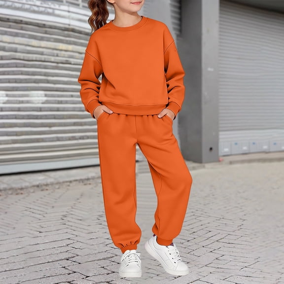 GiLiling Boys Girls 2 Piece Sweatsuit School Athletic Outfit Pullover Sweatshirt and Jogger Set (Orange, 9-10 Years)