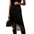 thumbnail image 2 of Jane Wardrobe Elastic Waist Satin Asymmetrical Midi Skirt Women Floral Lace Hem Layered Glossy Acetate Skirt 1PC S-L Plus Size Friendly, 2 of 5