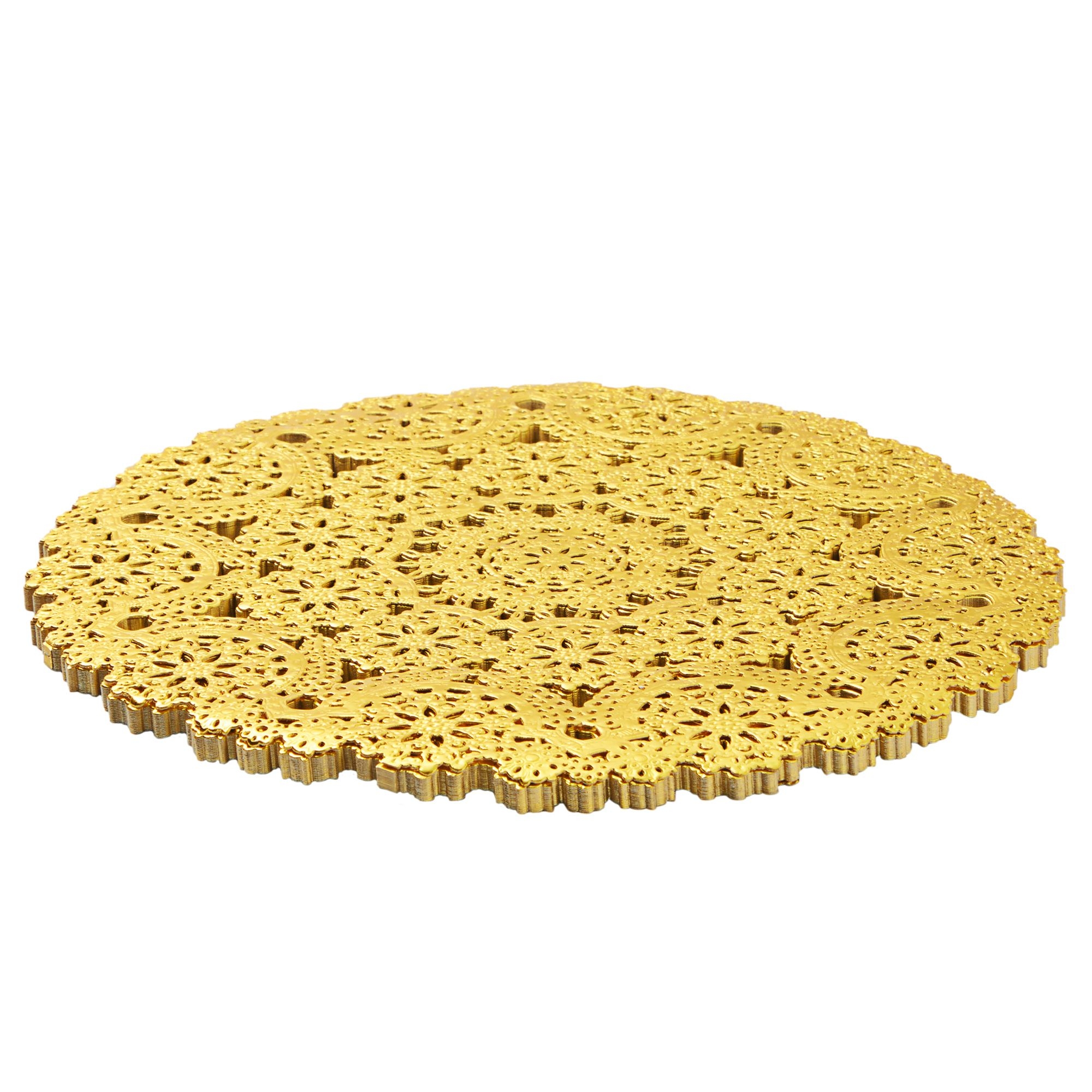 60 Pack 10 Inch Gold Paper Doilies for Dining Table, Round Decorative Medallion Lace Placemats for Wedding