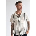 thumbnail image 2 of Stripe Cabana Crochet Button Up Shirt - Men's Casual Summer Top, 2 of 4