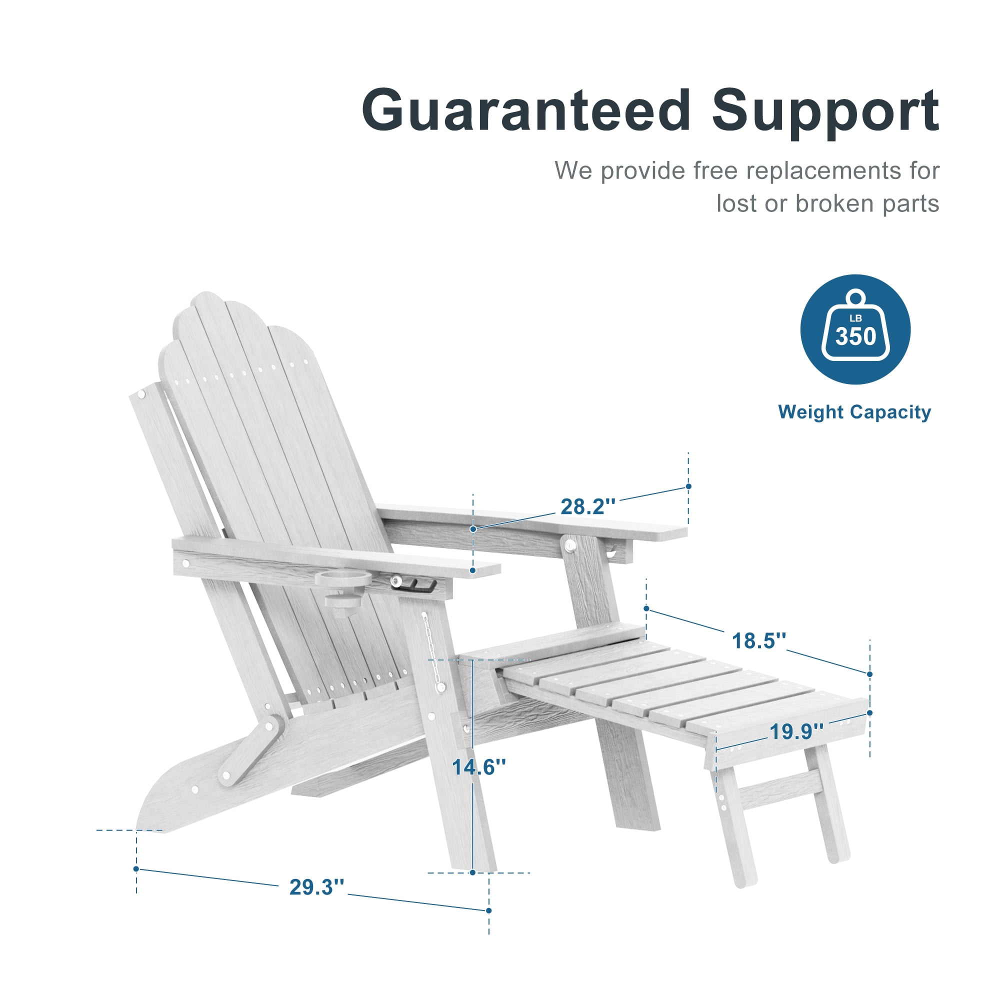 ACEGOSES Foldable Outdoor Adirondack Chair with Cup Holder, 3-Position Adjustable HDPE Plastic for Patio, Fire Pit, Deck, White