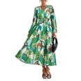 thumbnail image 1 of Vestido PRETTYGARDEN Floral Midi con Escote en V y Mangas Largas Verde M, 1 of 9