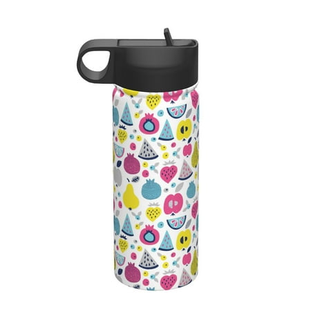 

Adobk Doodle Fruits Print Water Bottle 18oz Sports Insulated Kettle for Cycling Gym Basketball Outdoor Suitable as a Present