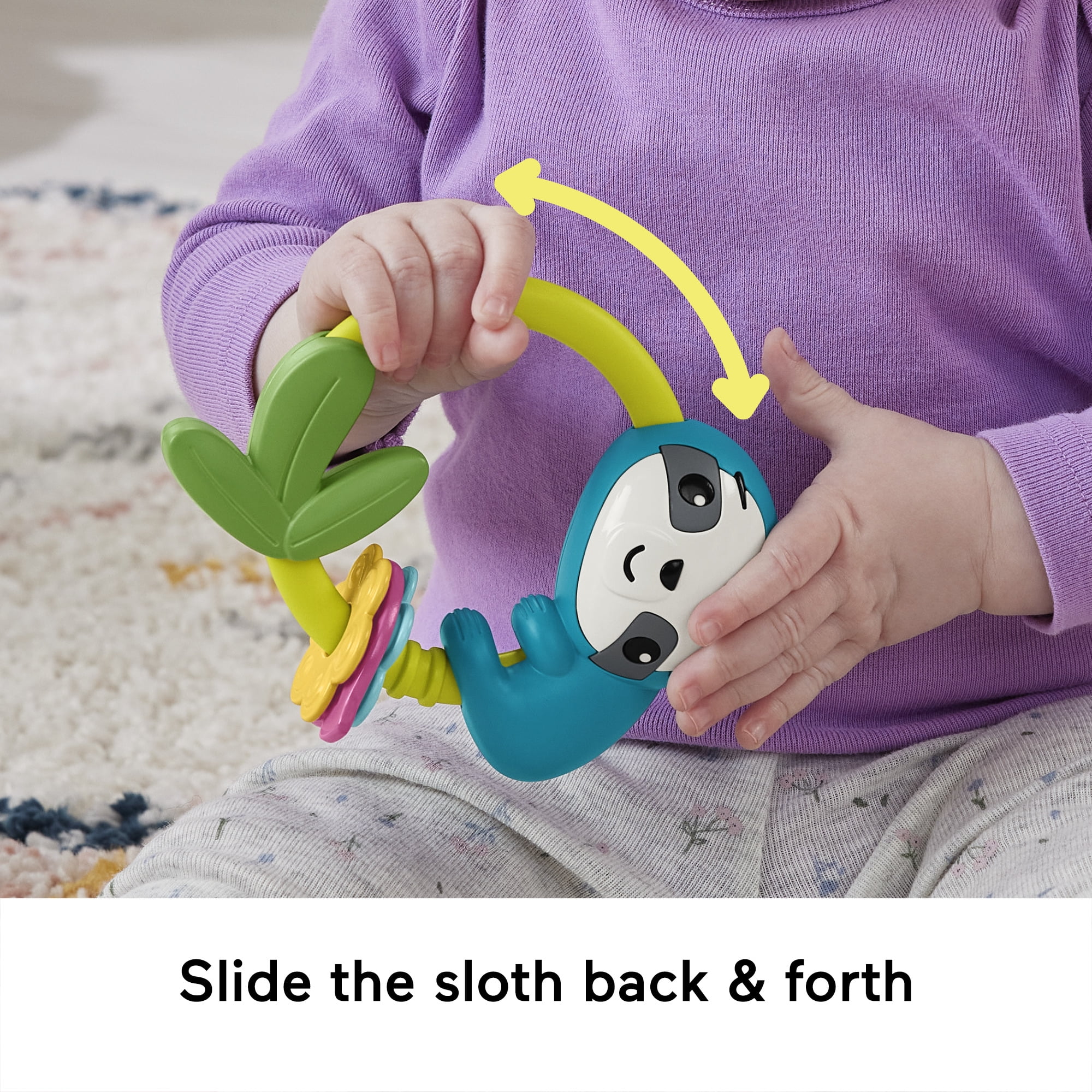 Fisher-Price Slide & Clack Sloth Baby Teether Toy Sensory Activity for Tummy Time for Newborns