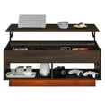 thumbnail image 3 of Black Walnut Lift Top Coffee Table LED with Open Shelves and Hidden Compartment Living Room Center Table, 3 of 10