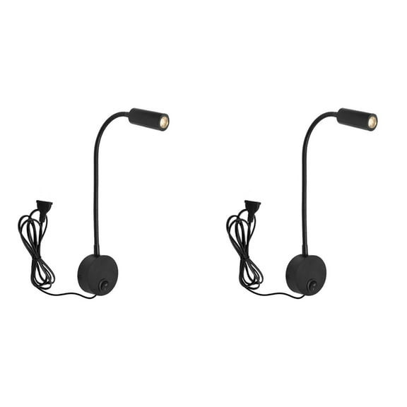 2X Wall-Mounted Reading Lamp Wall Lamp Hose Bedside Lamp Switch Control Minimalist Style Wall Lamp(Black US Plug)
