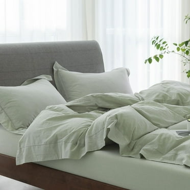 Queen-size duvet cover set - 100% washed cotton with elegant wide border design