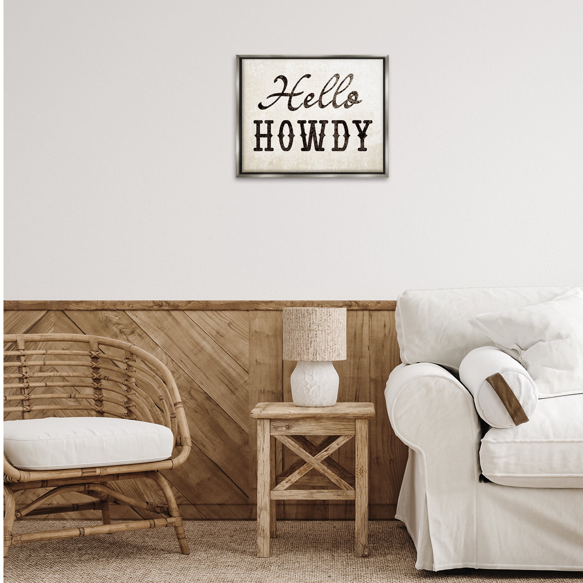 Stupell Industries Western Hellow Howdy Text & Numbers Painting Gray Floater Framed Canvas Art Print Wall Art, 21 x 17