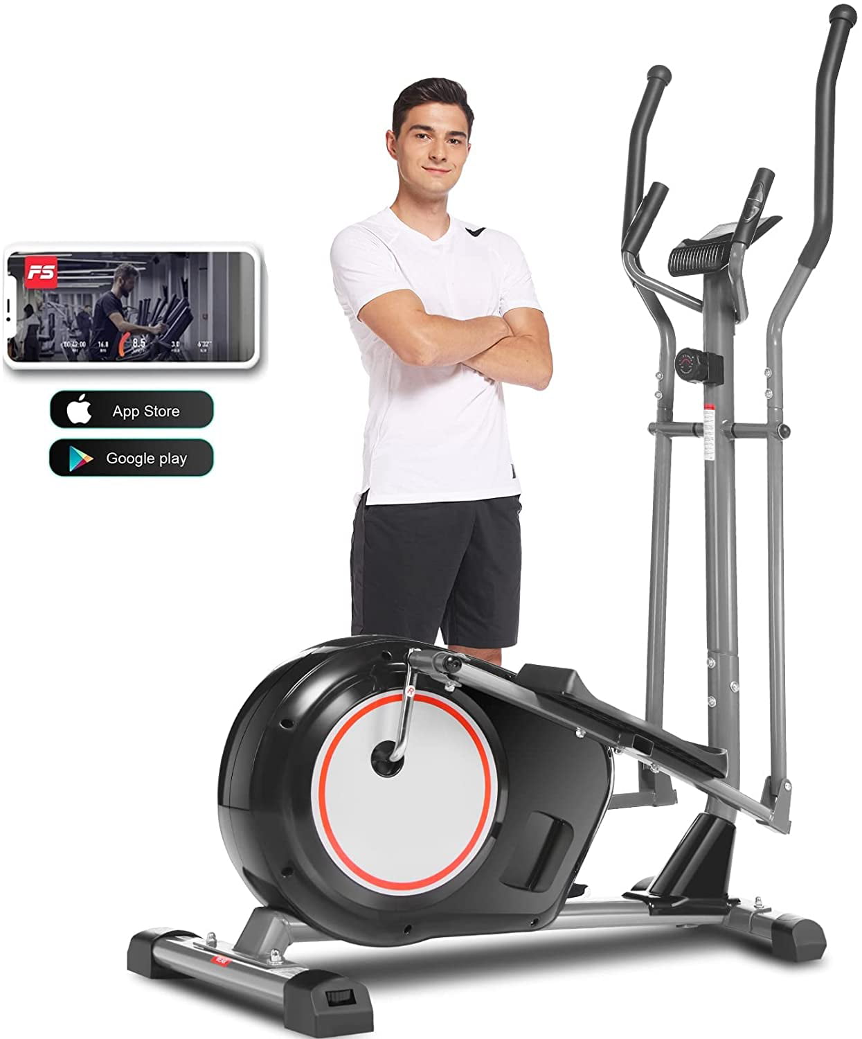ANCHEER Elliptical Machine 390lbs Weight Capacity Exercise Machine for Home Office Cardio Training APP Connect Elliptical Trainer with 10 Level Magnetic Resistance Multi-Functional Display 