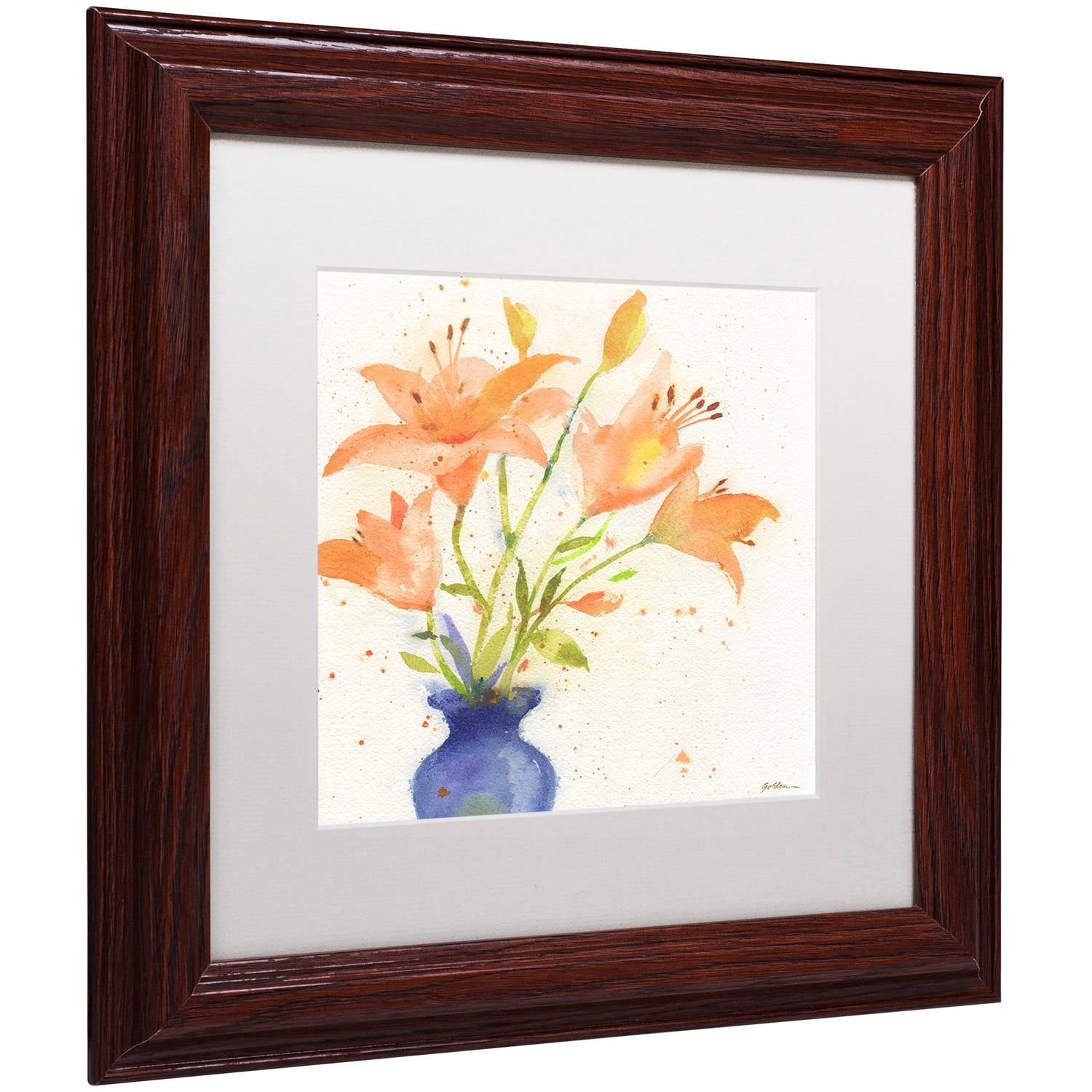 Trademark Fine Art "Tiger Lily Bouquet" Canvas Art by Sheila Golden, White Matte, Wood Frame