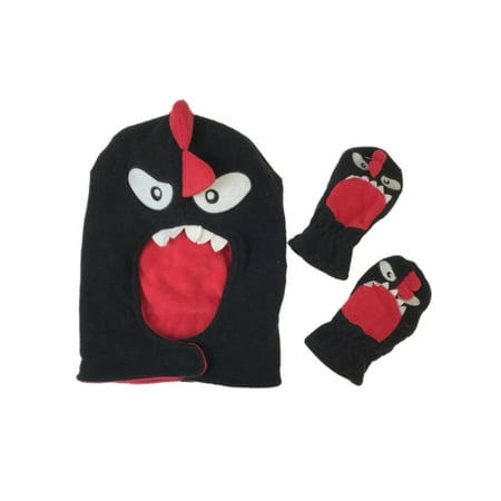 ABG Infant & Toddler Boy Black & Red Monster Face Mask Hat & Mittens Set
