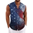 thumbnail image 4 of Domuza Men's 250 Anniversary Usa Shirts American Flag Pattern Casual Sleeveless Lapel Button Tshirts Summer Trendy Comfort Hawaiian Tops Red M, 4 of 5