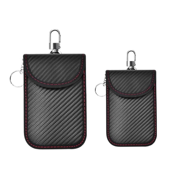 Faraday Pouch for Car Keys, 2 Pack Small and Medium Sizes, Key Fob Signal Blocking Pouches, Carbon Fiber Style, Black