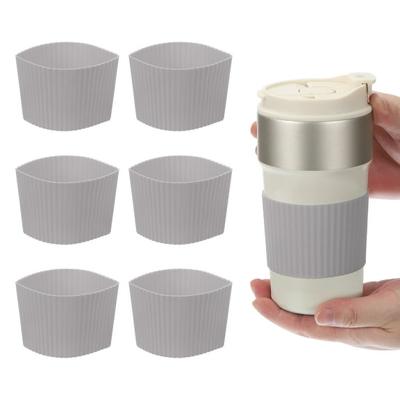 Uxcell 6Pack Coffee Cup Sleeves, Reusable Silicone Heat Resistant Cup Protective Sleeve Nonslip Mug Protector Cover for Home Travel Coffee Mug Glasses Water Bottle Boots, Gray