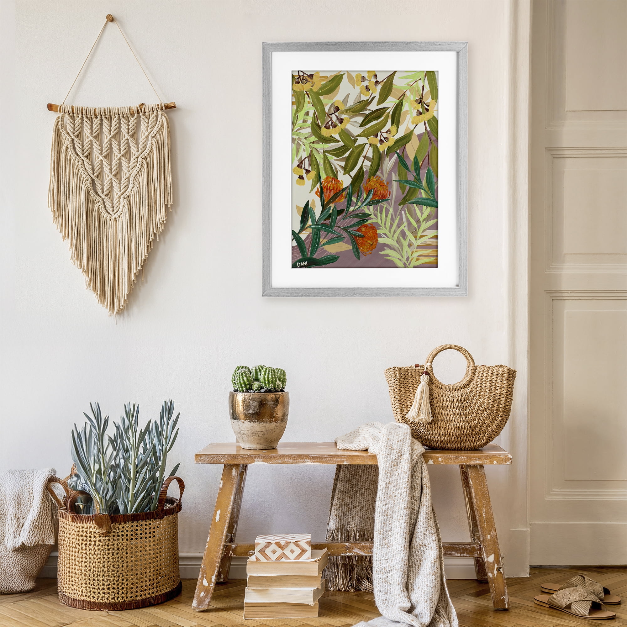 Stupell Industries Walk With Me Florals Gray Framed Print Under Glass, design by Dani Heyward