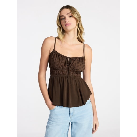 No Boundaries Eyelet Tie Front Cami, Women's XXS-XXL