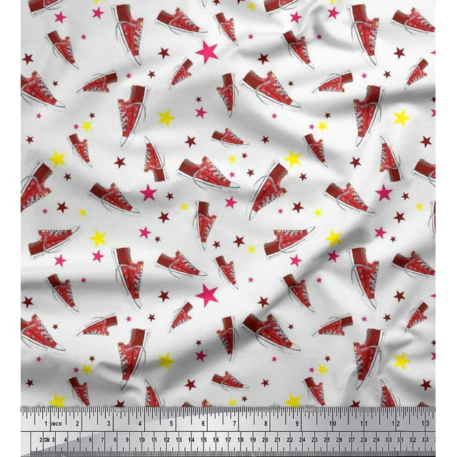 Soimoi Polyester Crepe Fabric Star & Shoes Fashion Print Sewing Fabric Yard 52 Inch Wide