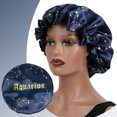 thumbnail image 3 of 1PC Constellation Print Satin Sleep Bonnet with Wide Band Soft Wrap Comfortable Cap for Daily Use Makeup & Face Washing Libra M, 3 of 6