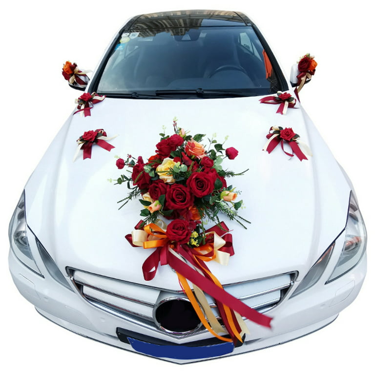 Red and White Carnesium Bouquet with Front Red Cross Net Car