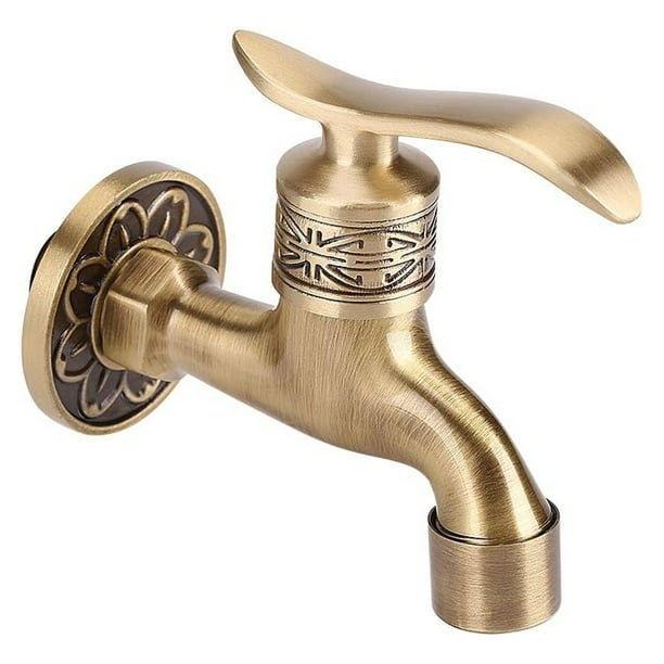 Grifo decorativo para manguera de agua, núcleo de latón macizo para una durabilidad inigualable, grifo de agua montado en la pared con acabado de latón antiguo que ofrece una combinación de belleza y