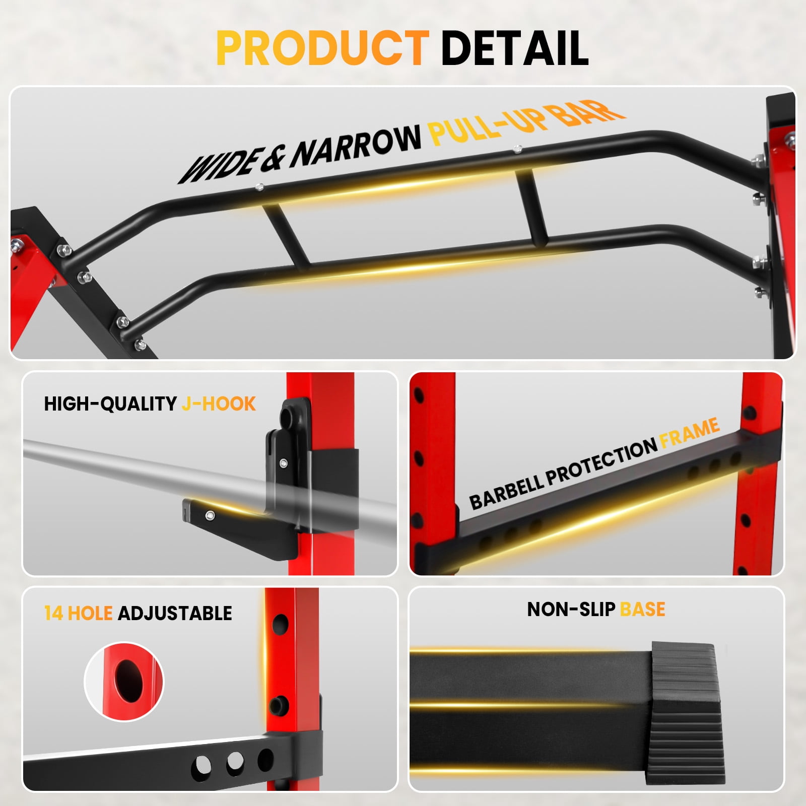 Multi-Function Squat Rack, 14-Hole Adjustable Barbell Rack, 1.8mm Thickened Steel Weight Rack for Home Gym Deep Squat