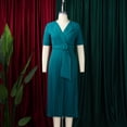 thumbnail image 4 of AURA Plus Size Summer V Neck Pleated A Line Dress High Waist Elegant Midi Party Dress XL XXXL, 4 of 10
