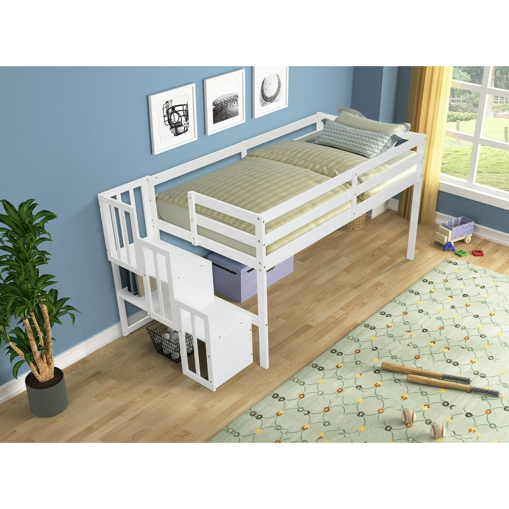 KZKR Twin Loft Bed for Kids, Wood Loft Bed Low Profile with Slide and