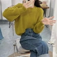 thumbnail image 4 of VISALY Pullover Crewneck Sweatshirt Ribbed Long Sleeve Tops Trendy Sweater Tops Fall Chunky Cable Knit Pullover Sweaters Pullover Sweaters Hoodies Pullover Pullover Sweaters Yellow One Size, 4 of 5