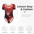 thumbnail image 4 of Saiise Motif Lave de Lune Rouge Combinaison à Manches Courtes pour Femmes Col Rond Pyjama Justaucorps Extensible avec Fermeture à Pression-Petit, 4 of 7