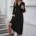 thumbnail image 5 of Ashirexll Long Sleeve Maxi Dress, Womens Fall Dresses, Women's V-neck Wool Dress Long Sleeve Waist Cinching Long Dresses, 5 of 6