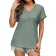 thumbnail image 1 of Xuyuer Womens T Shirts Short Sleeve V Neck Loose Casual Summer Tops Water Soluble Flower Solid Color Loose Comfortable Breathable T-shirt, 1 of 5