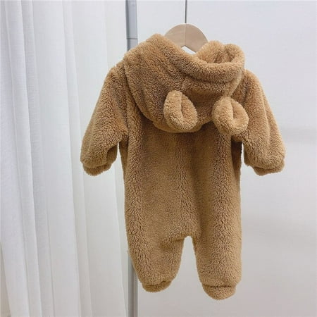 

DanceeMangoo Winter New Cute Baby Plush Warm Hooded Romper Solid Color Jumpsuit For Girl Infant Boy Long Sleeve Thicken Clothes 0-24M