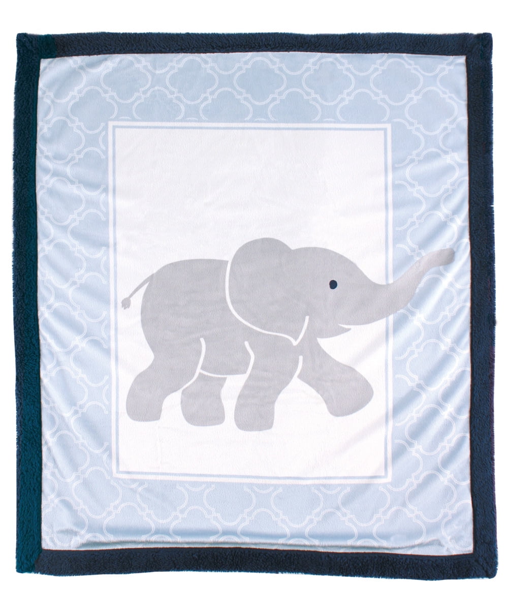 Luvable Friends Baby Boy Plush Blanket with Faux Shearling Back, Elephant, One Size