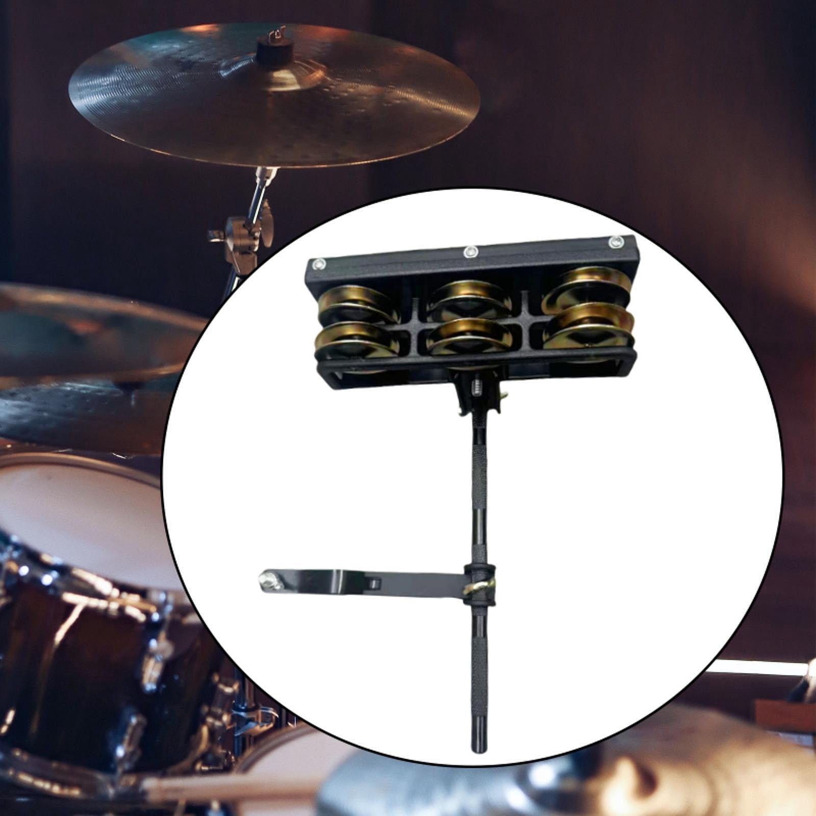 LeeQinersw Double Row Tambourine with Fixing Rod and Clip Mountable Tambourine for Drummers Golden Bell plate