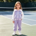 thumbnail image 2 of 2-3 Years Teen Girls Zipper Sweatshirt And Sweatpants SetPrinted Baseball Sweatshirt Set Purple Girl Set, 2 of 9