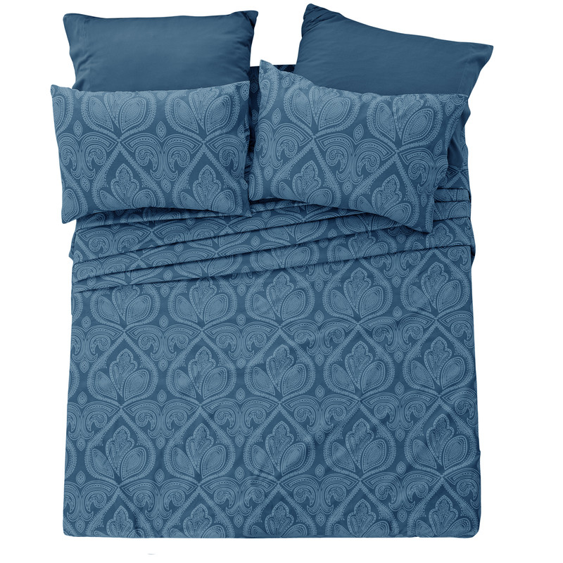 Lux Decor Collection Paisley Printed Queen Sheet Set, Navy photo 4